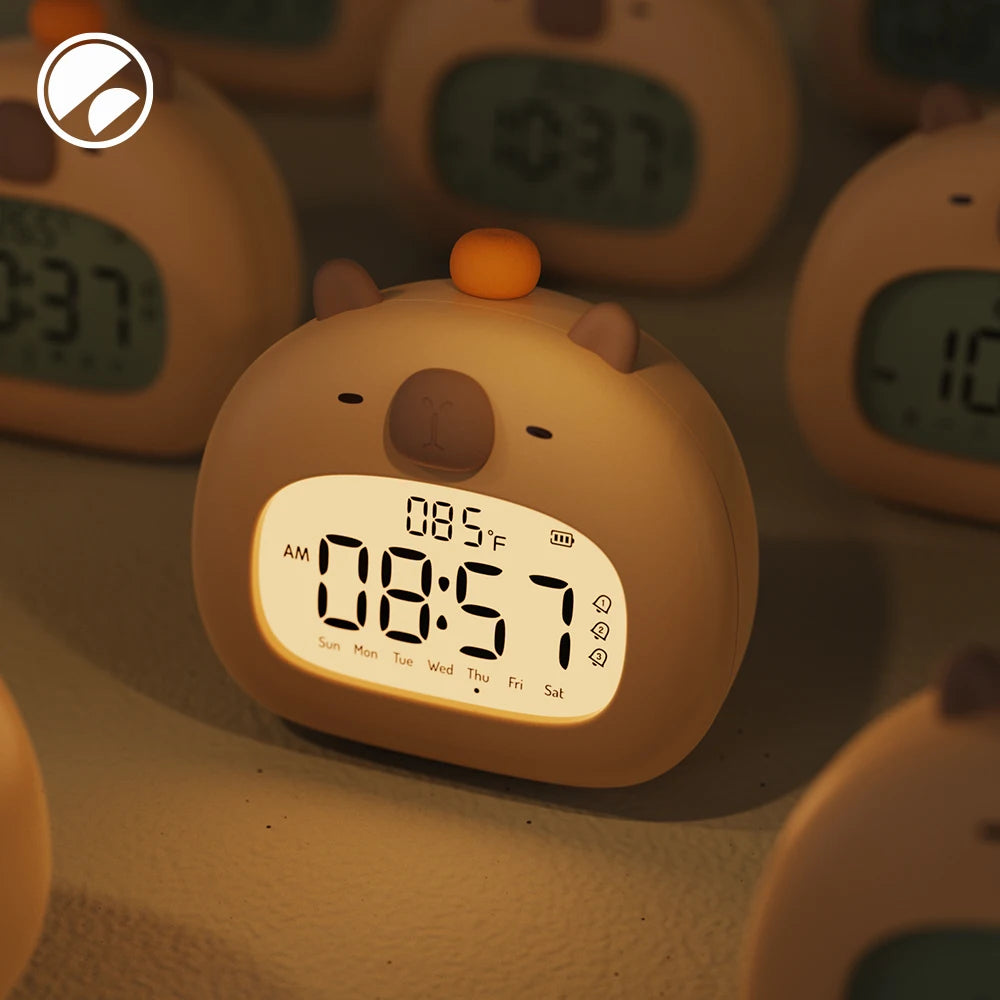 LED Capybara Night Light - Rechargeable Timer Alarm Clock